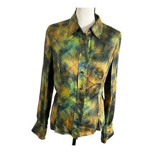 Jean Paul Gaultier Femme Italy Multicolor Print Viscose Button Down Blouse Sz M